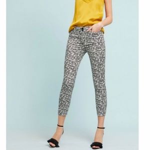 Anthropologie Black White Pineapple Print Stretch Ankle Taper Pants